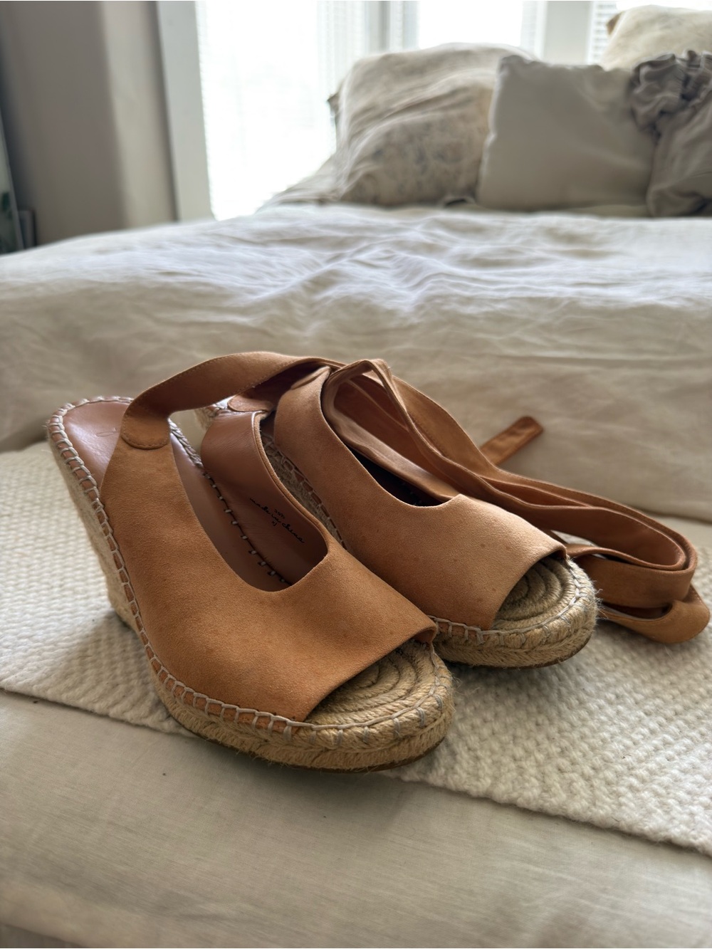 Joie Tan Suede Espadrille Wedge Sandals with Ankle Wrap